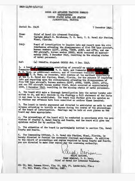 Orders from Admiral Davison to Commence the Investigation